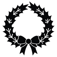 Christmas Wreath with Bow Silhouette