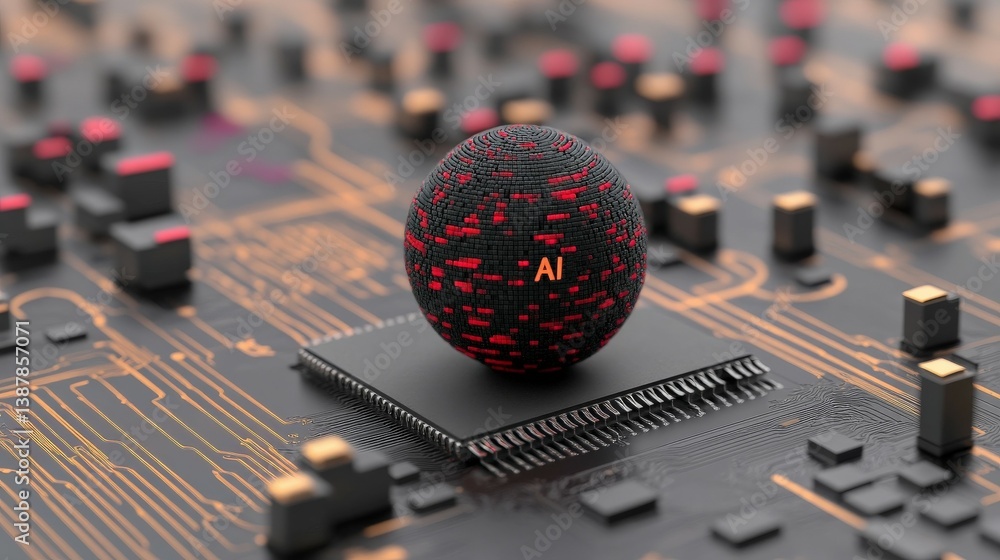 Aufkleber digital sphere representing artificial intelligence on circuit board