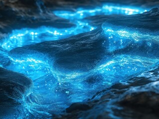 Bioluminescent Waterscape: An Ethereal Glimpse into Marine Fluorescence Phenomena