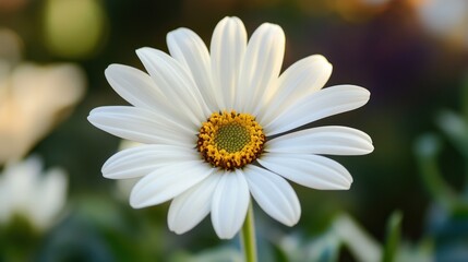 Obraz premium Radiant White Daisy Blossom, a close-up capturing the beauty of a single flower