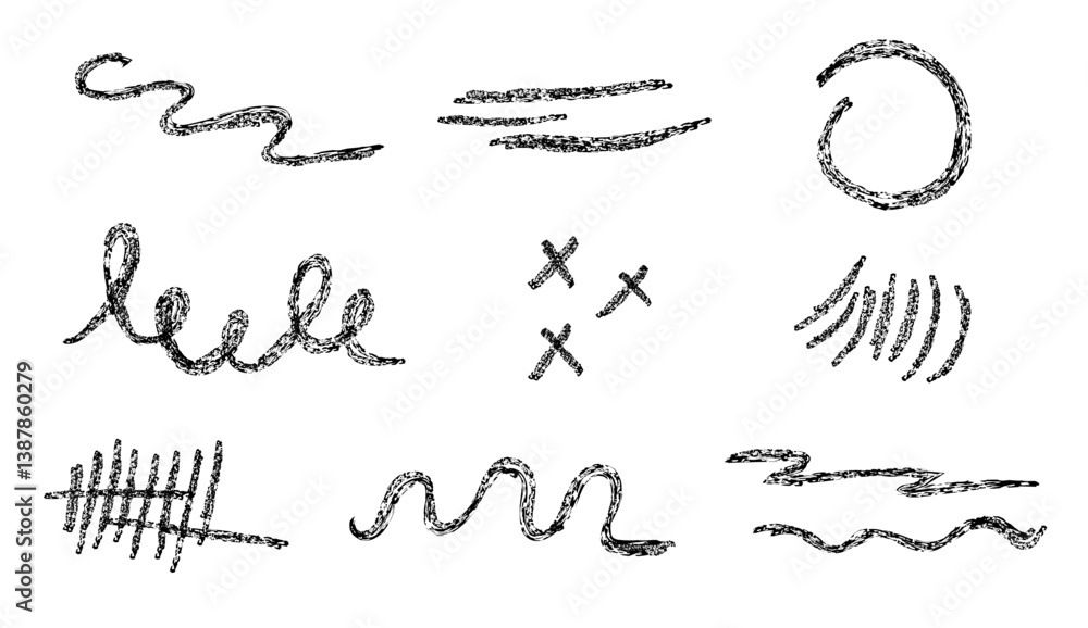 Aufkleber set of abstract lines with black charcoal texture effect