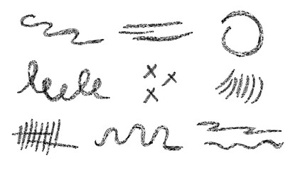 Set of abstract lines with black charcoal texture effect