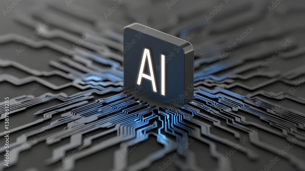 Poster abstract technology background featuring ai concept with circuits