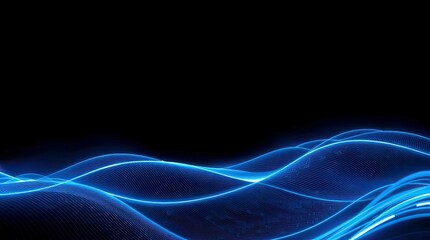 Naklejka premium Flowing blue waves evoke a sense of calm and tranquility showcasing artistic light patterns in a dark digital setting that captures attention effortlessly