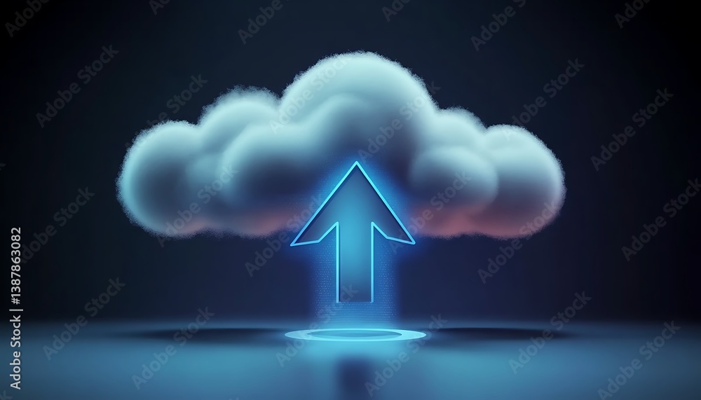 Poster 3d render of arrow going up in cloud, data computation upload uploading server technology internet s