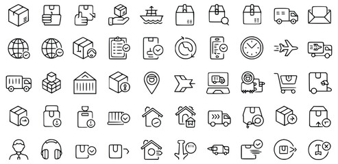 Delivery And Logistics Outline Icon Set For Ecommerce Business And Transportation