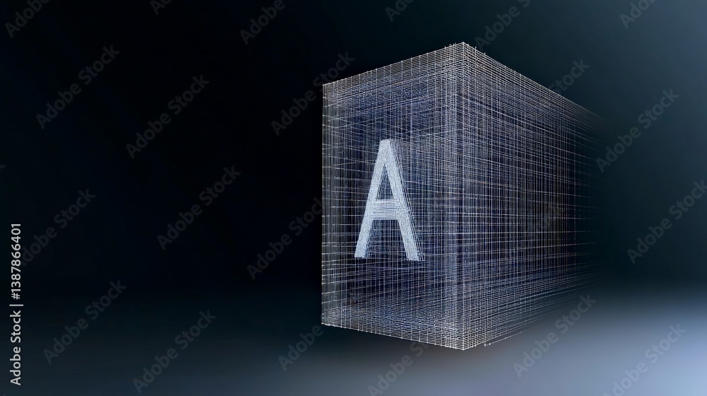 Poster abstract representation of a 3d wireframe letter a on dark background