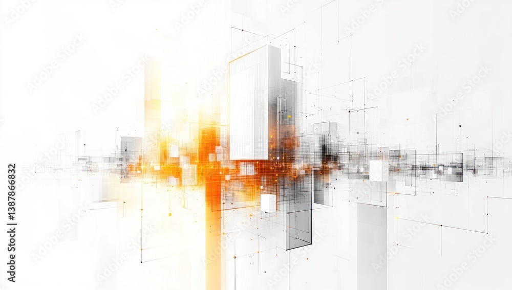 Poster an abstract illustration of interconnected geometric shapes and data
