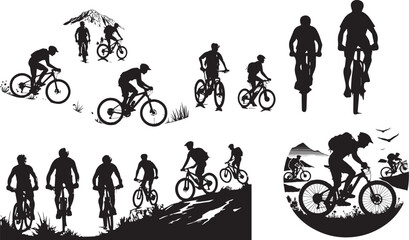 Mountain bikers in silhouette enjoying the outdoors