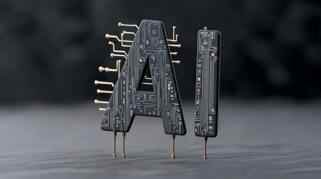 AI Concept Design with Circuit Board Elements and Metallic Details