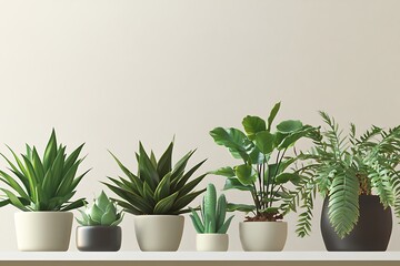 Fototapeta premium Elegant Mix of Indoor and Outdoor Potted Plants for Green Interior Design and Home Decor