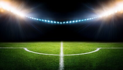 soccer stadium lights shining with reflection on a black background creating a copy space image