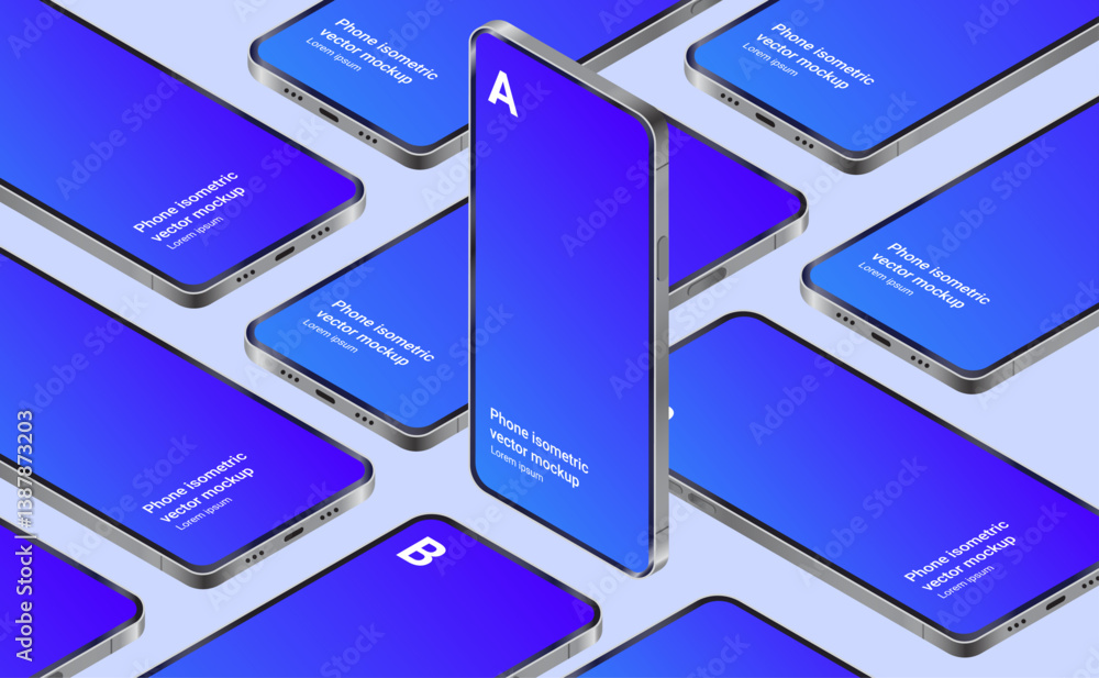 Aufkleber isometric mobile phone vector template - mockup illustration of unbranded smartphones professional a