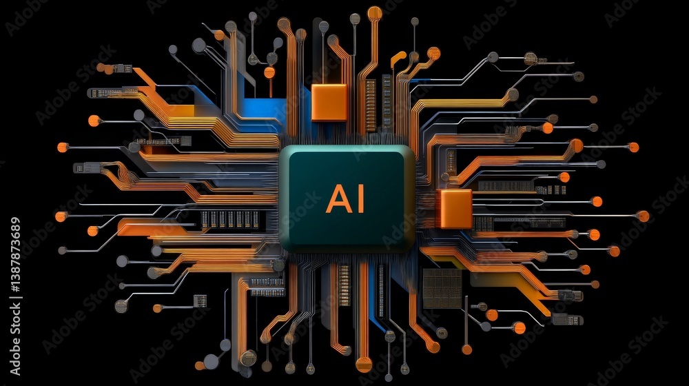 Poster futuristic circuit board design with ai concept in technology visuals
