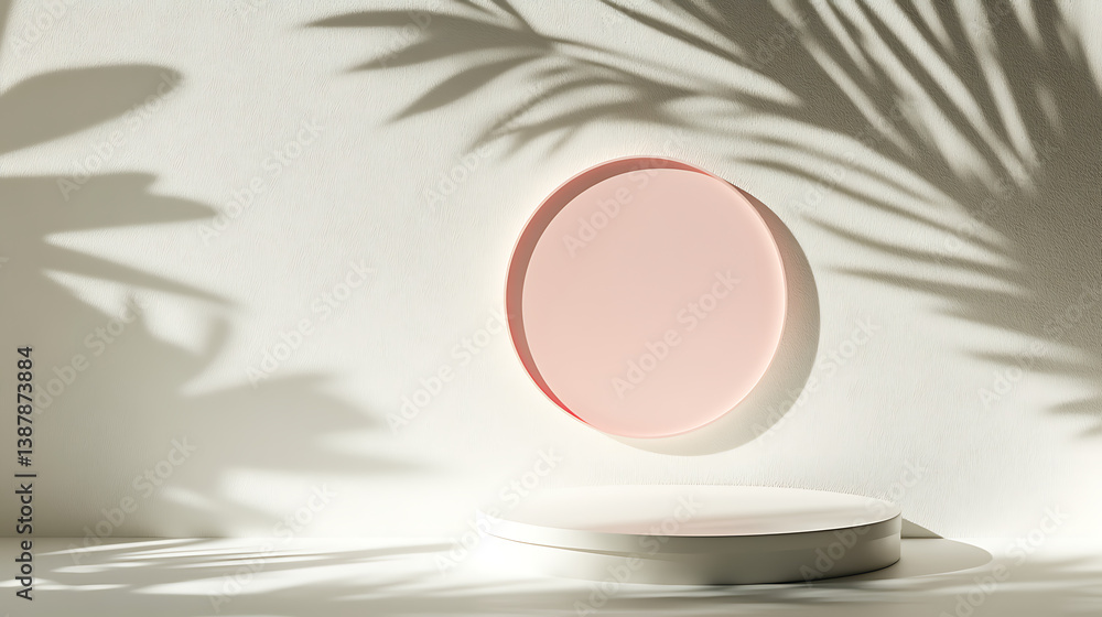 Poster minimal abstract background with white podium and soft pink circle for modern product presentation o