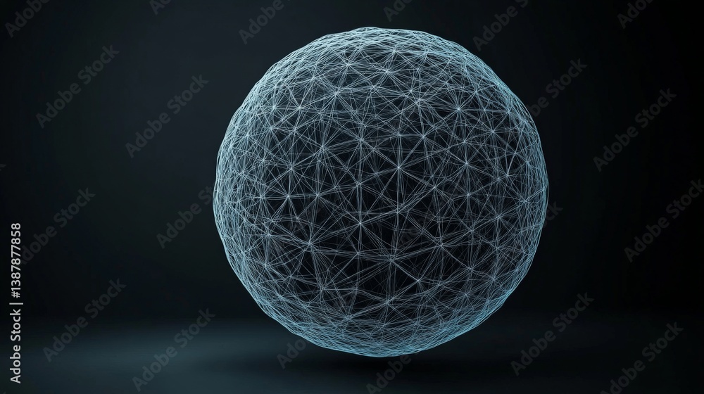 Poster geometric sphere with network lines on dark background