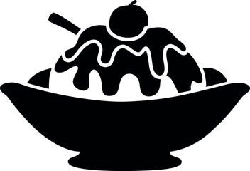 Elegant black silhouette of Ice Cream Sundae vector art illustration.