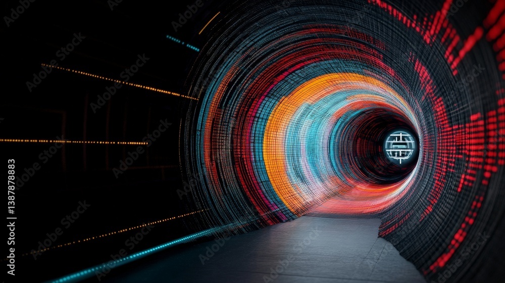 Poster colorful abstract light tunnel with futuristic elements and motion