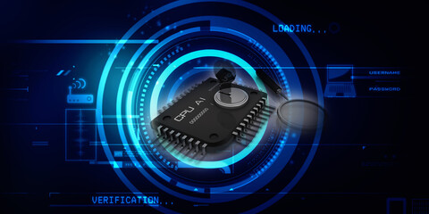 3d rendering key protected microchips near lens