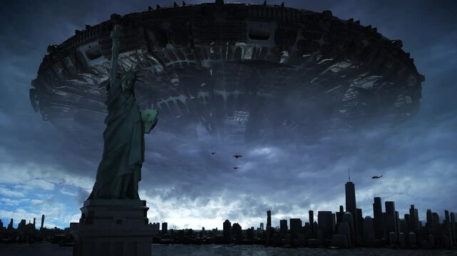 UFO Hovering Over New York with Fighter Jets