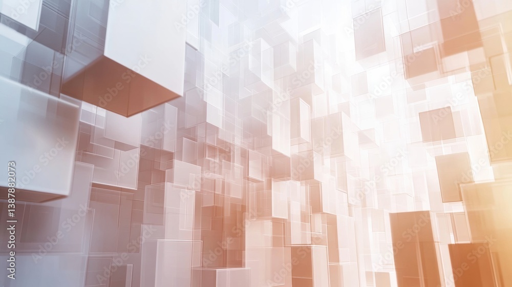 Poster Modern abstract digital background featuring structured pixel-like forms in soft neutral shades for a futuristic design