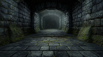 light filtering through dusty staircase in ancient structure creates a mystical atmosphere in a forgotten place