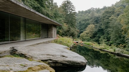 Modern structure blends seamlessly with natural surroundings in a landscape