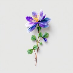 Elegant purple flower with delicate petals and green leaves design