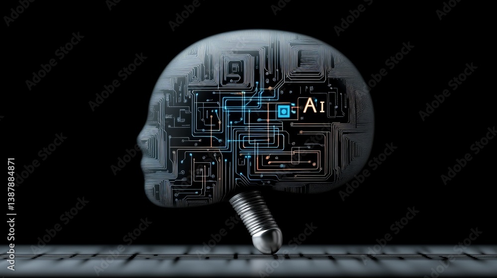 Poster futuristic concept of artificial intelligence in the shape of a brain