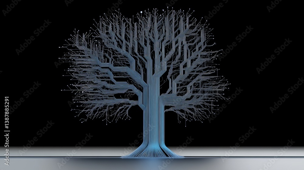 Poster digital tree representation with branches and connections in black