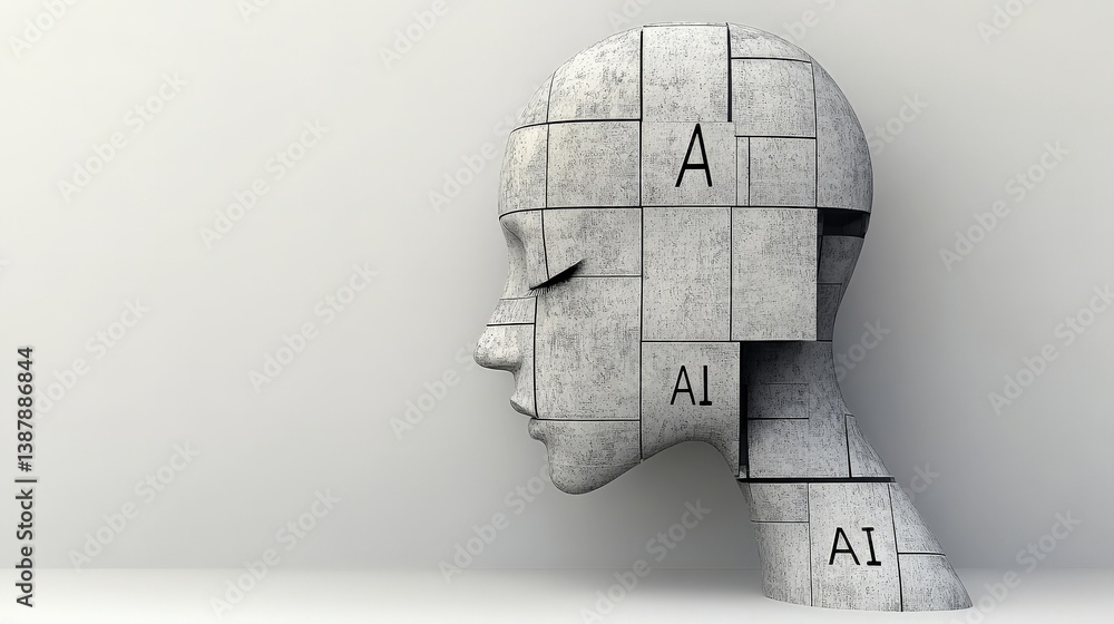 Poster abstract concept of artificial intelligence and human identity fragmentation