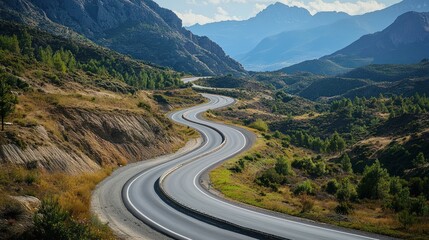 Fototapeta premium Scenic Mountain Highway: A Serpentine Road through a Picturesque Landscape