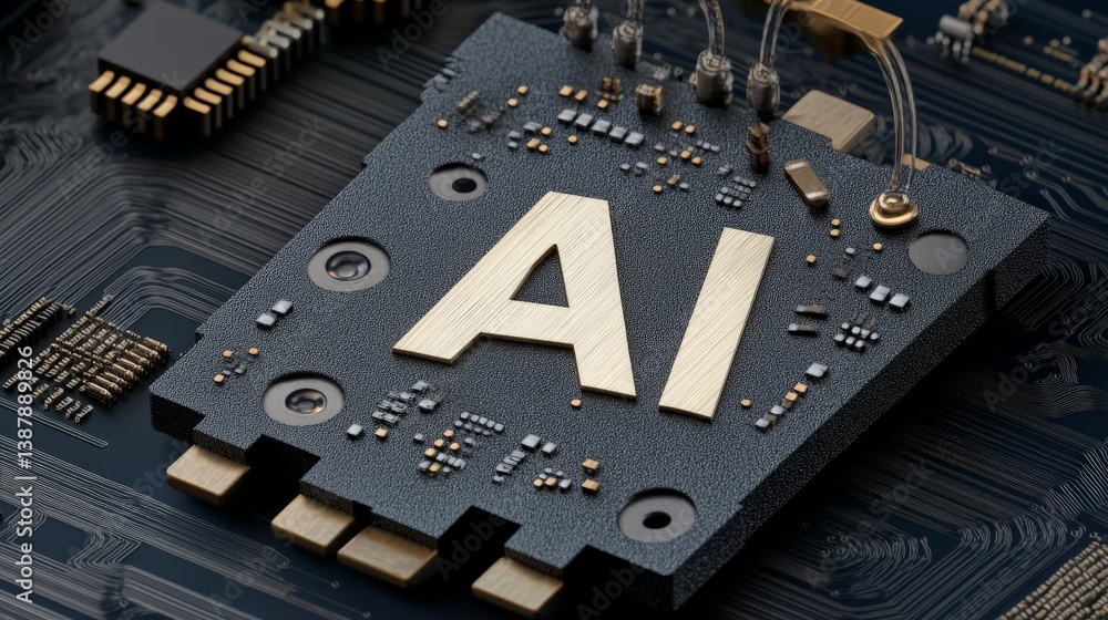 Poster ai technology circuit board close-up with distinctive design elements