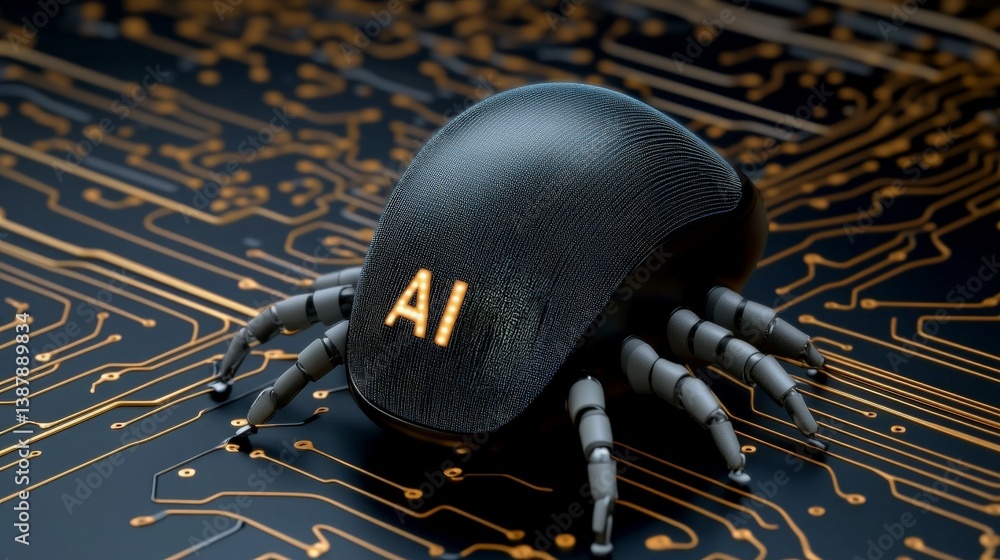 Poster modern robotics concept with ai-inspired beetle on circuit board