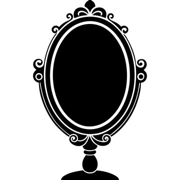 recommend clip art: Elegant oval mirror silhouette with ornate frame design.