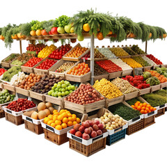 Obraz premium Fresh Produce Market Stall: Fruits & Vegetables isolated on transparent background