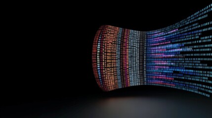 Colorful Data Flow with Binary Code Wave on Dark Background