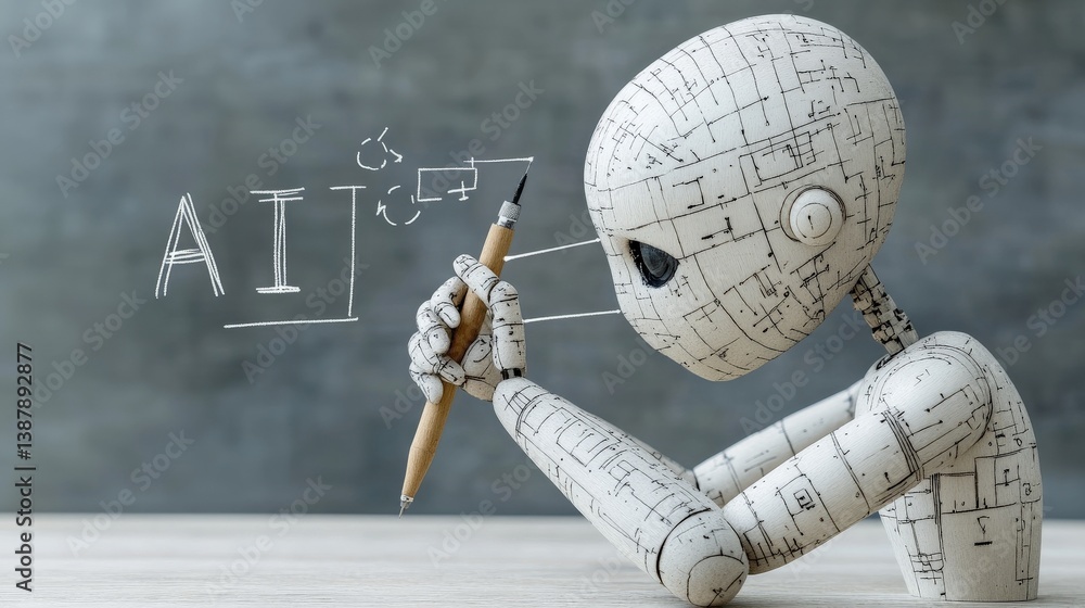 Aufkleber thoughtful robot pondering artificial intelligence concepts and ideas