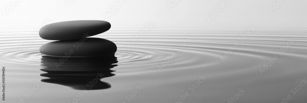 Aufkleber Soft ripples on still water with balanced stones reflecting natural elegance and tranquility in a minimalist setting