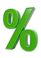 3D Green Percent Sign Symbol - Glossy Discount Icon Isolated on Transparent Background (PNG)