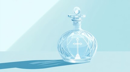 Elegant glass bottle on a minimalist blue background