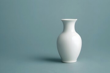 Minimalist photo of a white ceramic vase against a muted blue background, highlighting simplicity, form, and quiet elegance.