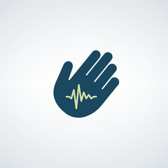 Fototapeta premium Silhouette of Hand palm with heartbeat, health and wellness