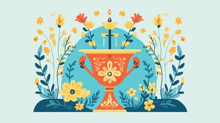 Colorful Floral Fountain Design with Decorative Elements