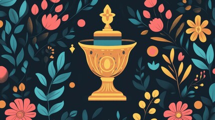 Elegant Trophy Surrounded by Colorful Floral Design