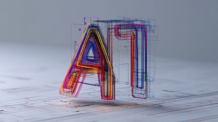 Abstract AI Concept with Colorful 3D Letter Design and Digital Effects