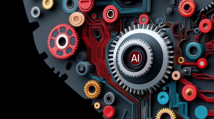 Futuristic Concept of Artificial Intelligence with Gears and Circuitry