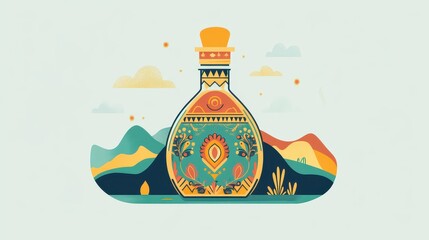 Colorful Decorative Bottle with Nature Background