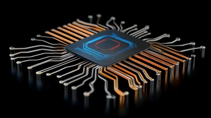 Close-Up of a Modern Microchip with Intricate Connection Wires
