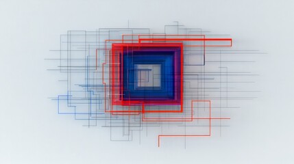 Abstract Geometric Pattern with Lines and Squares in Vibrant Colors